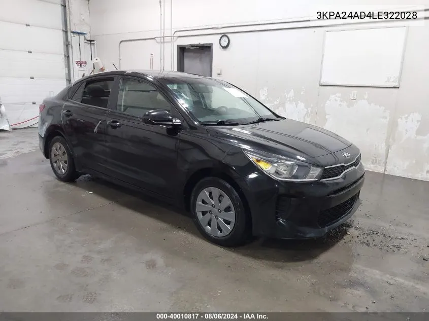 2020 Kia Rio S VIN: 3KPA24AD4LE322028 Lot: 40010817