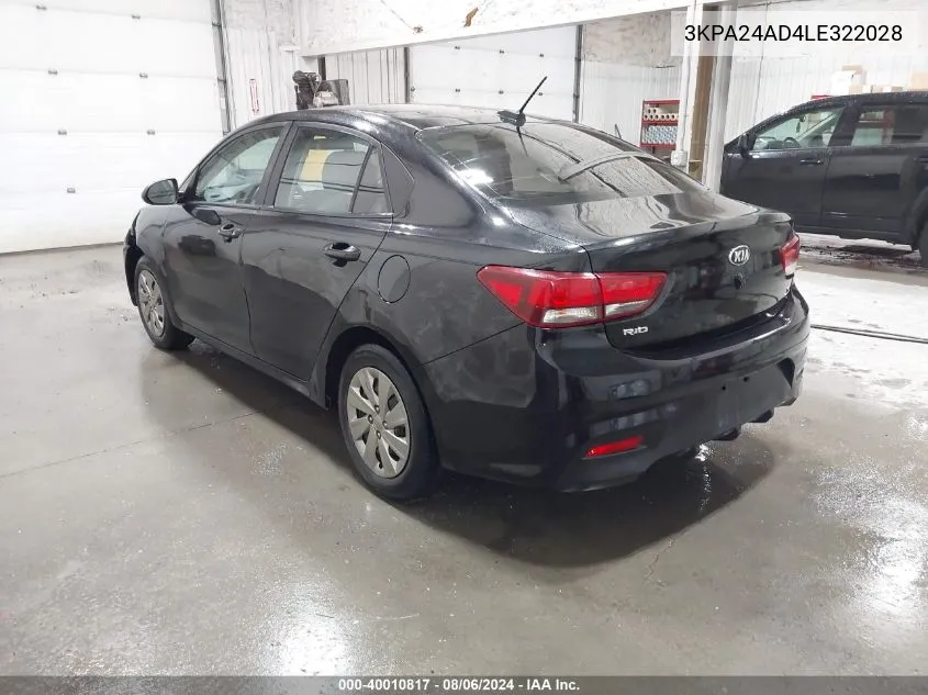 2020 Kia Rio S VIN: 3KPA24AD4LE322028 Lot: 40010817