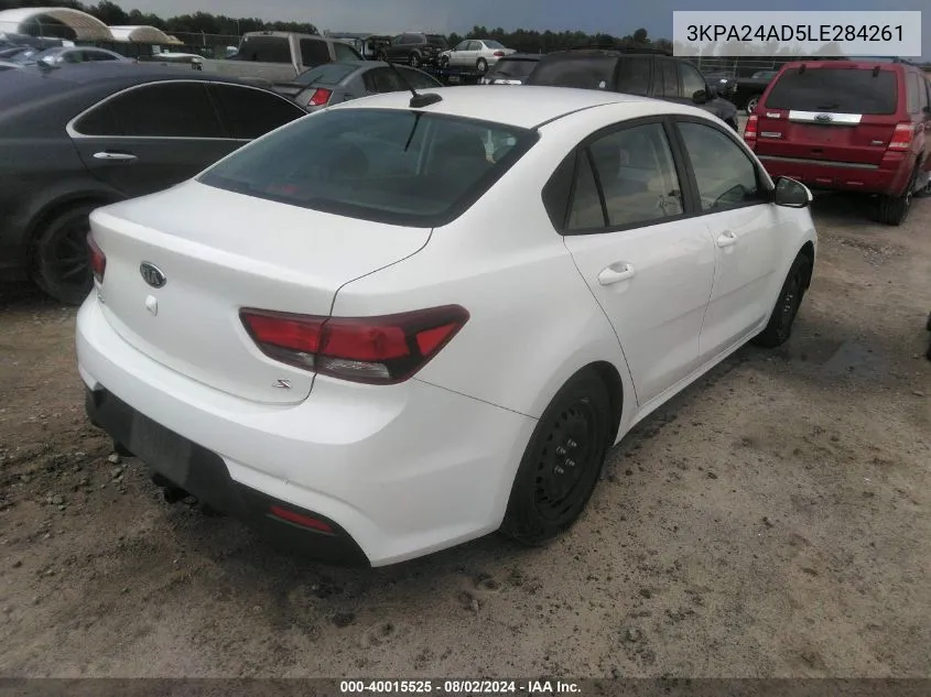 2020 Kia Rio S VIN: 3KPA24AD5LE284261 Lot: 40015525