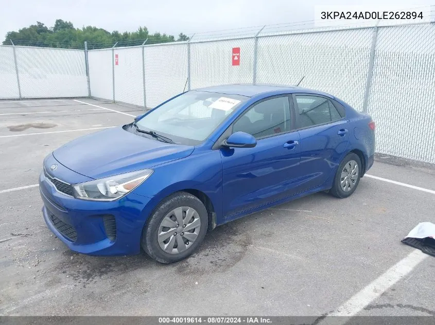 3KPA24AD0LE262894 2020 Kia Rio S