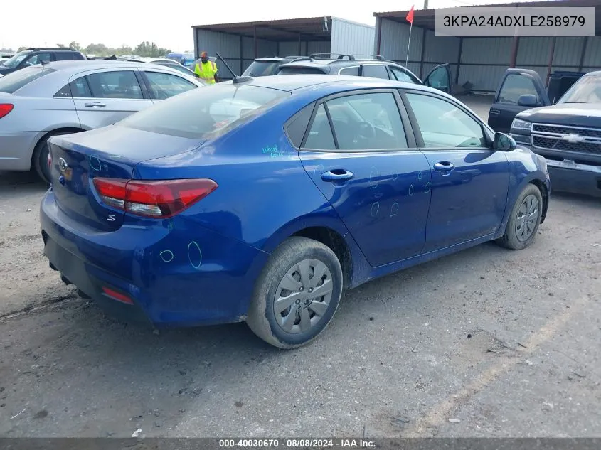 2020 Kia Rio S VIN: 3KPA24ADXLE258979 Lot: 40030670