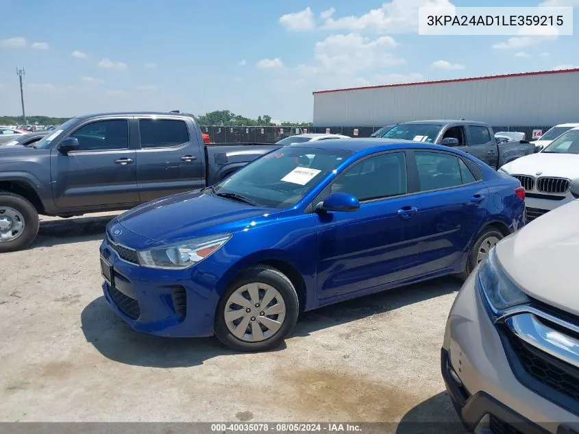 2020 Kia Rio S VIN: 3KPA24AD1LE359215 Lot: 40035078