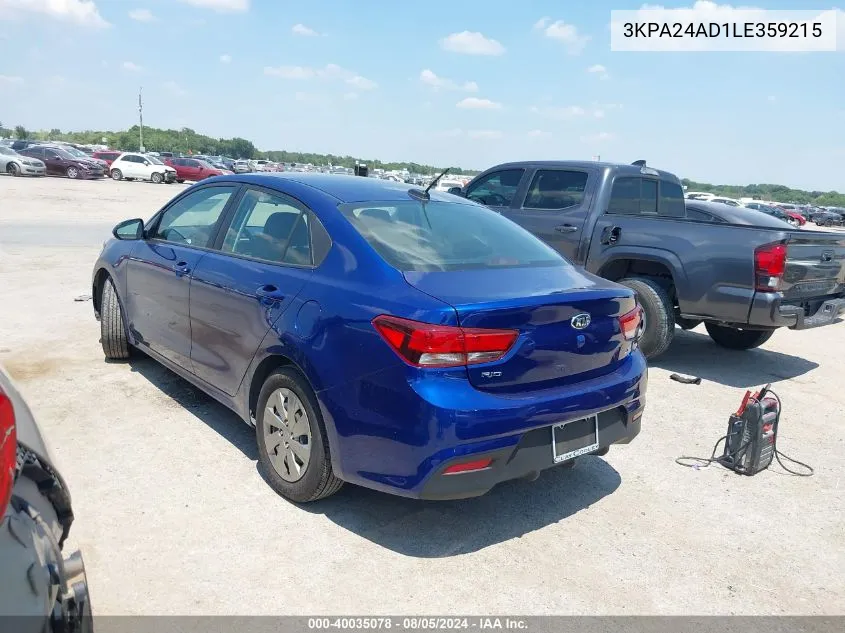 3KPA24AD1LE359215 2020 Kia Rio S