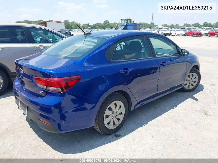 3KPA24AD1LE359215 2020 Kia Rio S