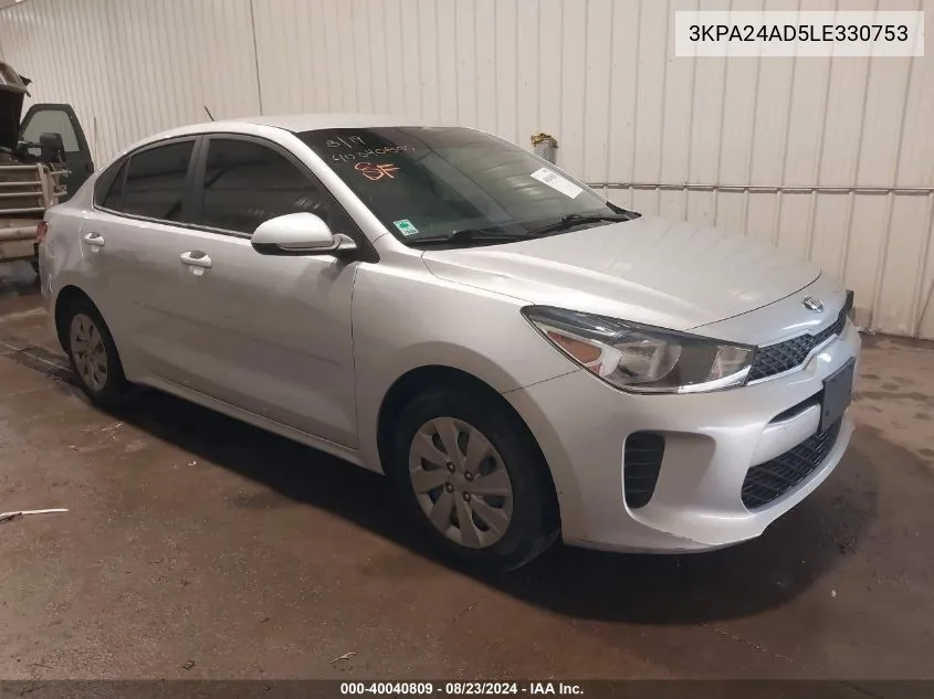 2020 Kia Rio S VIN: 3KPA24AD5LE330753 Lot: 40040809