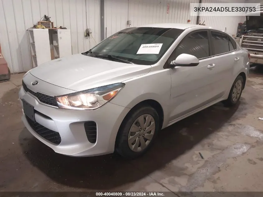 2020 Kia Rio S VIN: 3KPA24AD5LE330753 Lot: 40040809