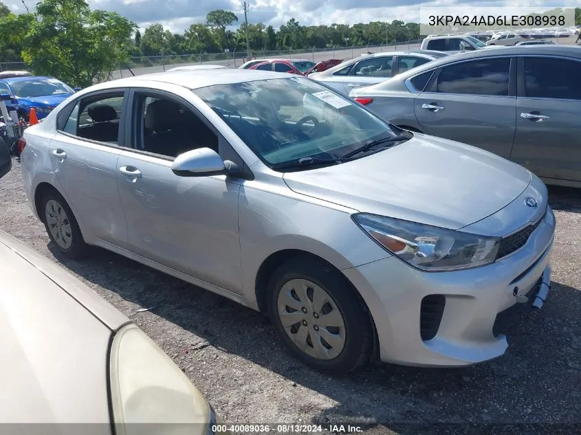 2020 Kia Rio Lx/S VIN: 3KPA24AD6LE308938 Lot: 40089036