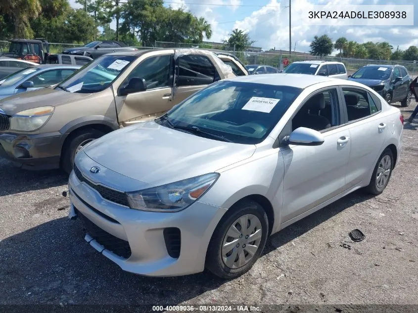 3KPA24AD6LE308938 2020 Kia Rio Lx/S