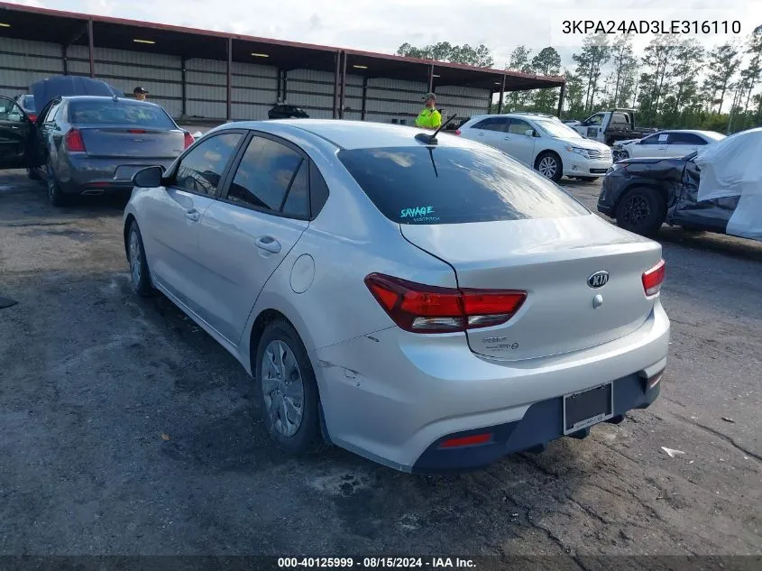 3KPA24AD3LE316110 2020 Kia Rio Lx