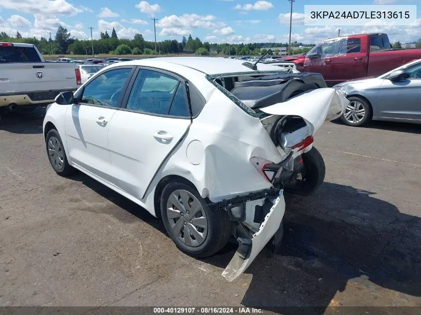 2020 Kia Rio Lx VIN: 3KPA24AD7LE313615 Lot: 40129107