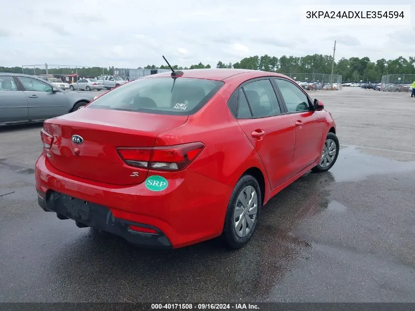 2020 Kia Rio S VIN: 3KPA24ADXLE354594 Lot: 40171508