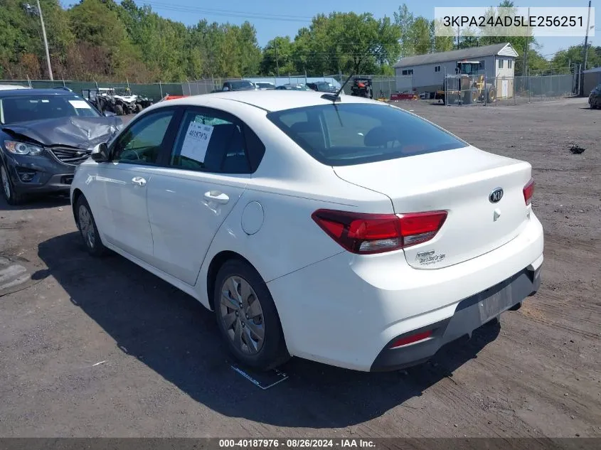 2020 Kia Rio S VIN: 3KPA24AD5LE256251 Lot: 40187976