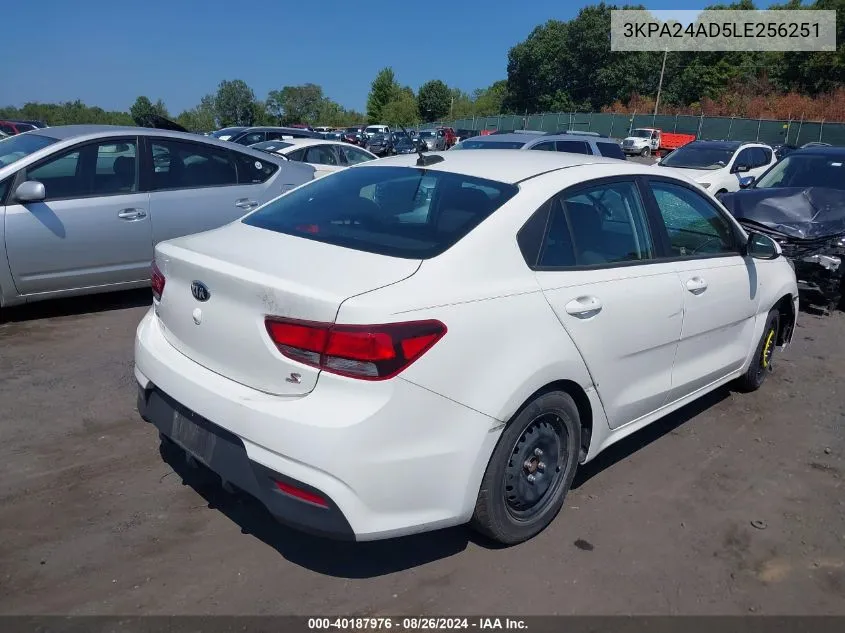 2020 Kia Rio S VIN: 3KPA24AD5LE256251 Lot: 40187976