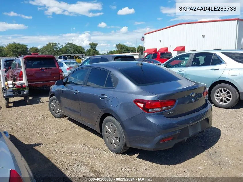 2020 Kia Rio S VIN: 3KPA24AD4LE283733 Lot: 40200858