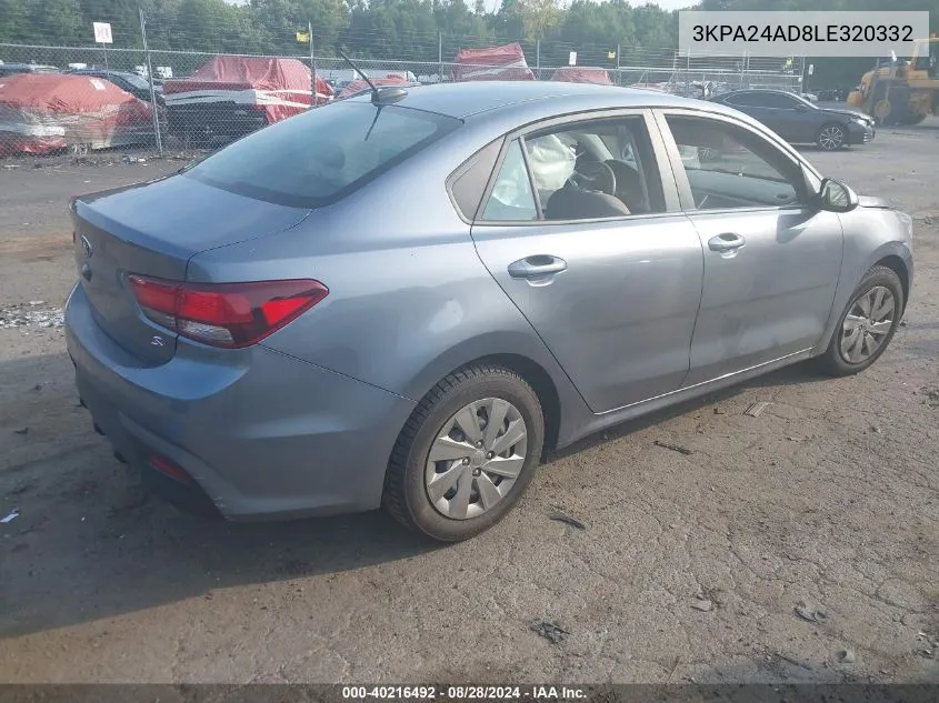 2020 Kia Rio S VIN: 3KPA24AD8LE320332 Lot: 40216492