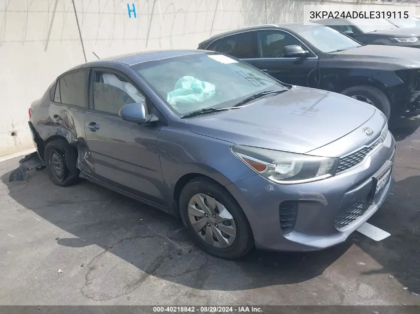 3KPA24AD6LE319115 2020 Kia Rio S