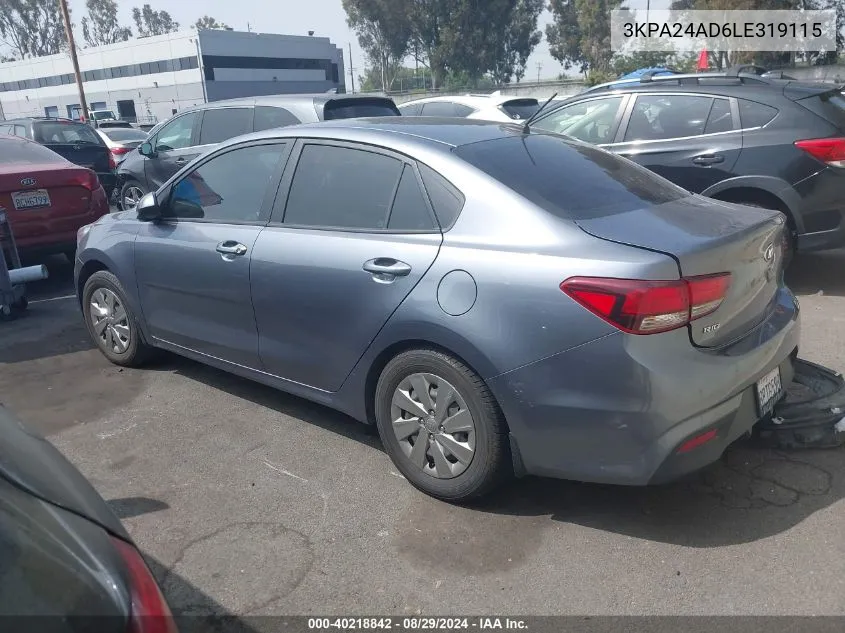 3KPA24AD6LE319115 2020 Kia Rio S