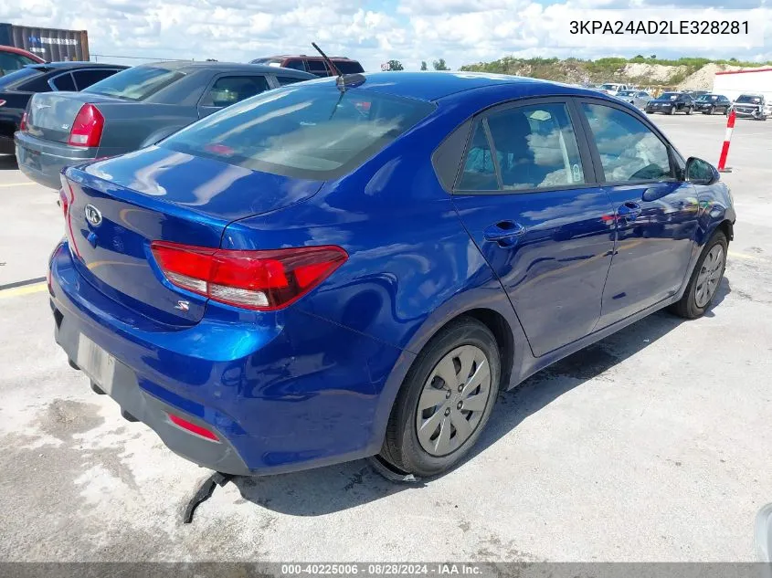 2020 Kia Rio S VIN: 3KPA24AD2LE328281 Lot: 40225006