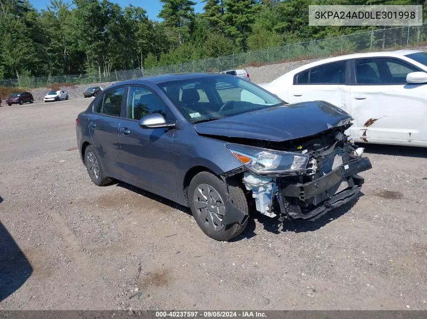 2020 Kia Rio S VIN: 3KPA24AD0LE301998 Lot: 40237597