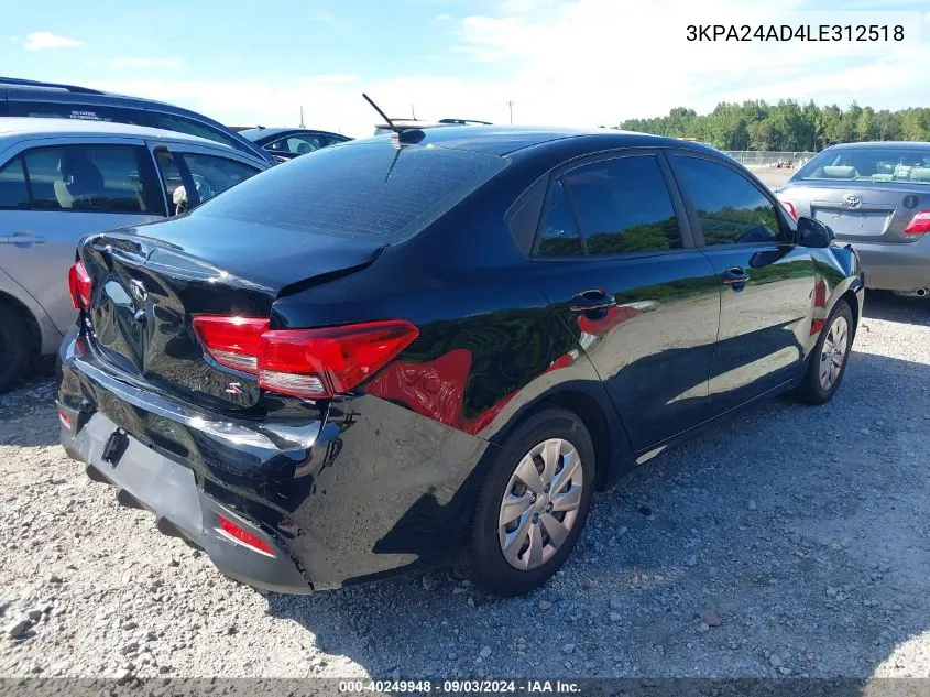 2020 Kia Rio S VIN: 3KPA24AD4LE312518 Lot: 40249948