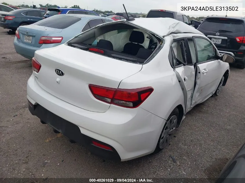 2020 Kia Rio Lx VIN: 3KPA24AD5LE313502 Lot: 40261029