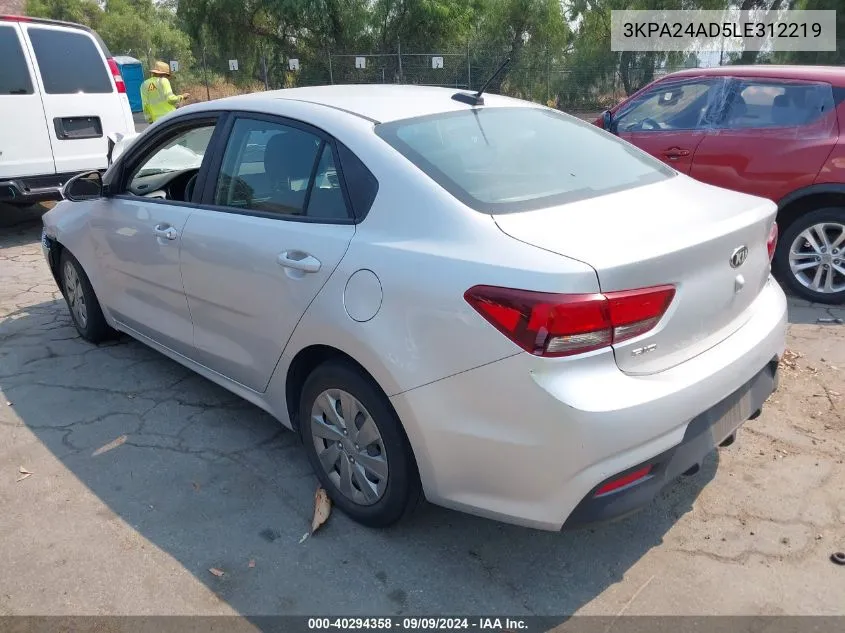 2020 Kia Rio S VIN: 3KPA24AD5LE312219 Lot: 40294358