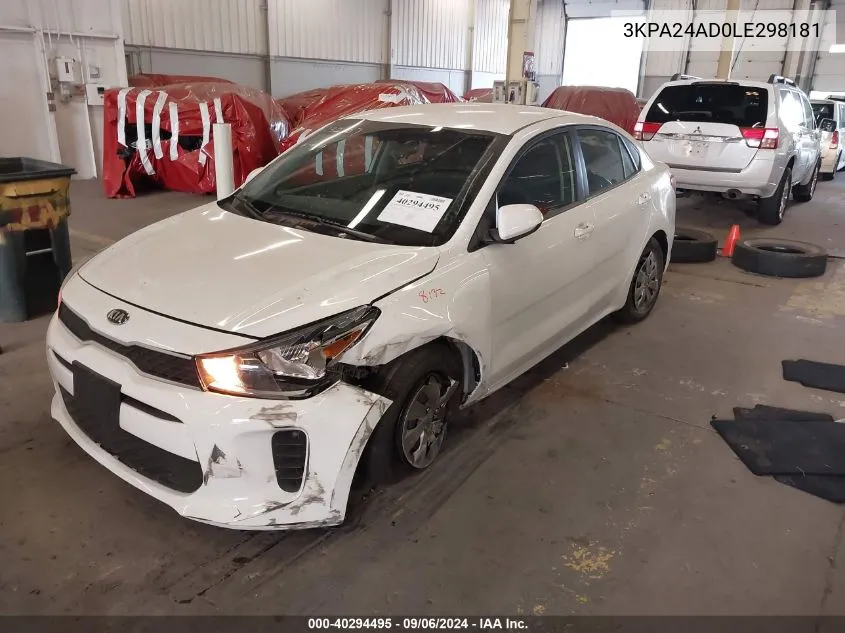 2020 Kia Rio Lx VIN: 3KPA24AD0LE298181 Lot: 40294495