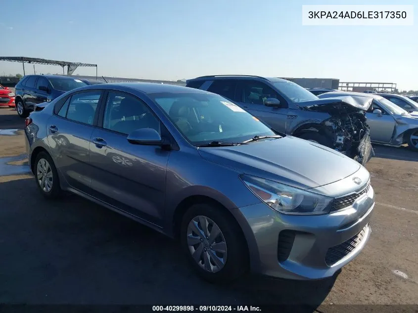 2020 Kia Rio S VIN: 3KPA24AD6LE317350 Lot: 40299898