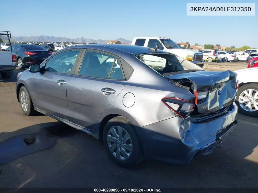 2020 Kia Rio S VIN: 3KPA24AD6LE317350 Lot: 40299898