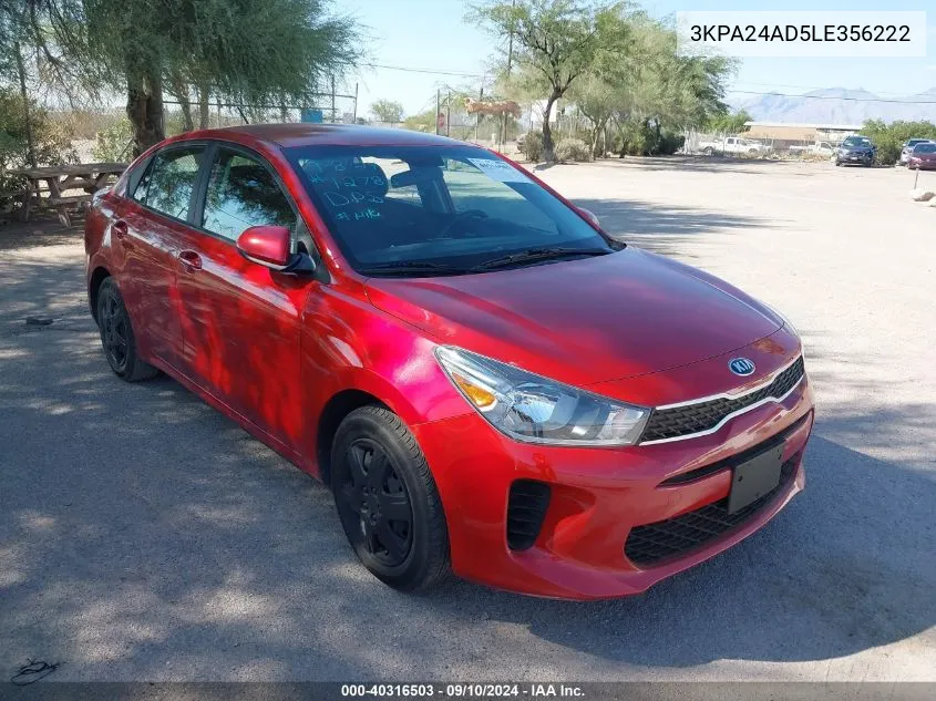 2020 Kia Rio S VIN: 3KPA24AD5LE356222 Lot: 40316503