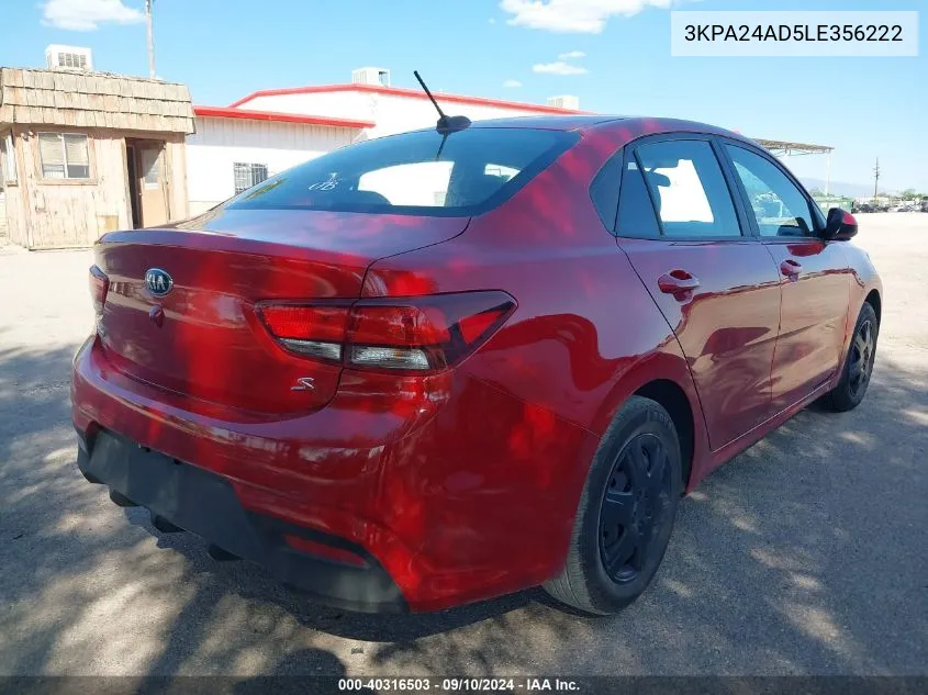 3KPA24AD5LE356222 2020 Kia Rio S