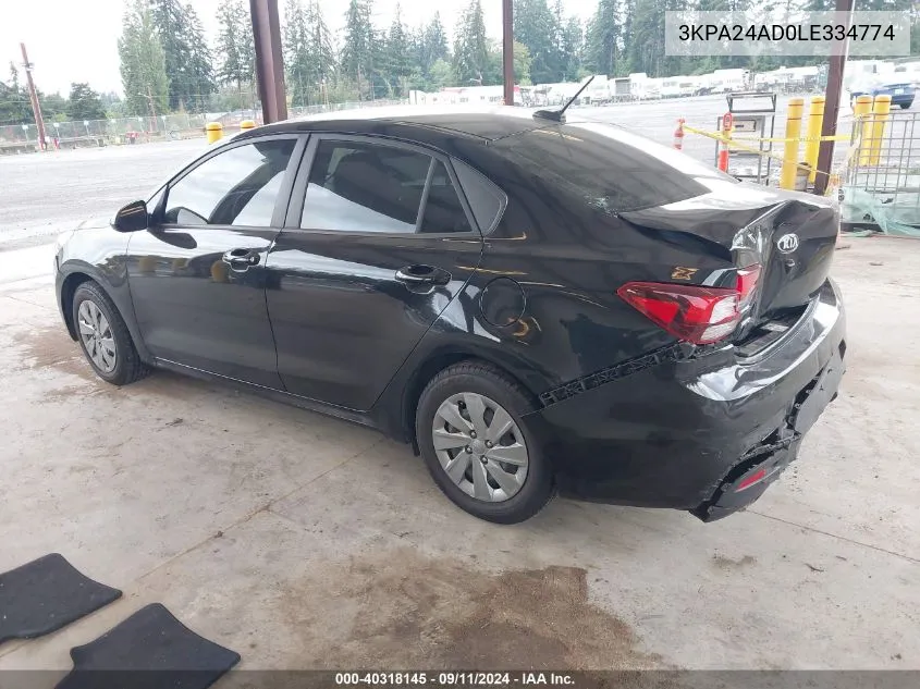 2020 Kia Rio Lx/S VIN: 3KPA24AD0LE334774 Lot: 40318145