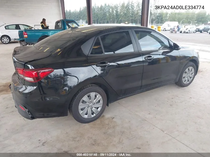 3KPA24AD0LE334774 2020 Kia Rio Lx/S