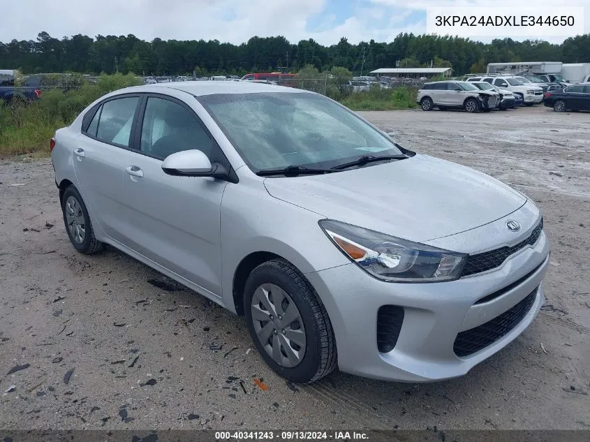 2020 Kia Rio S VIN: 3KPA24ADXLE344650 Lot: 40341243