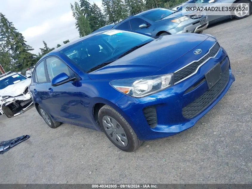 2020 Kia Rio Lx/S VIN: 3KPA24AD2LE359952 Lot: 40342805