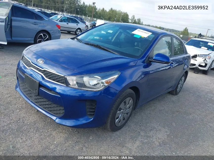 2020 Kia Rio Lx/S VIN: 3KPA24AD2LE359952 Lot: 40342805