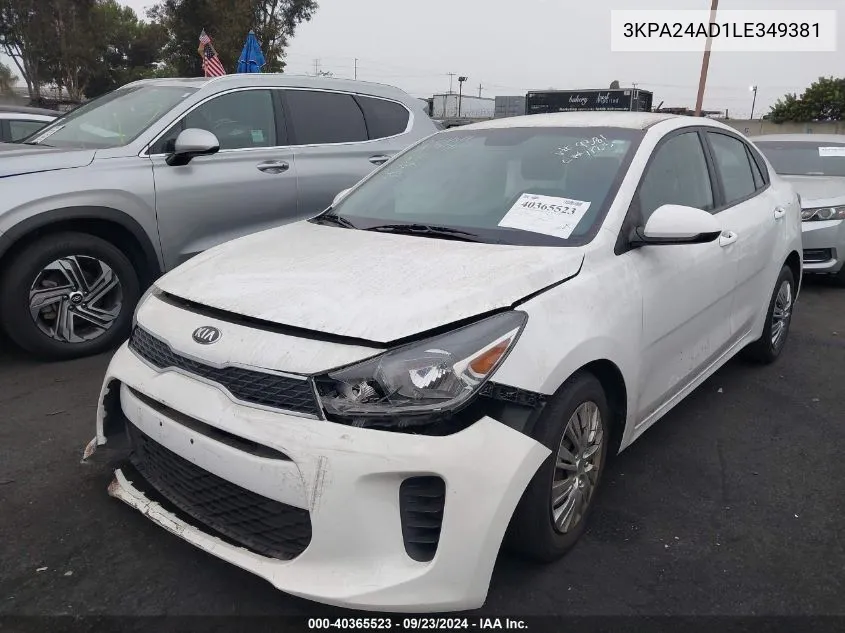 2020 Kia Rio S VIN: 3KPA24AD1LE349381 Lot: 40365523