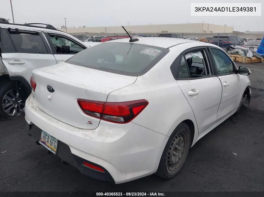 2020 Kia Rio S VIN: 3KPA24AD1LE349381 Lot: 40365523