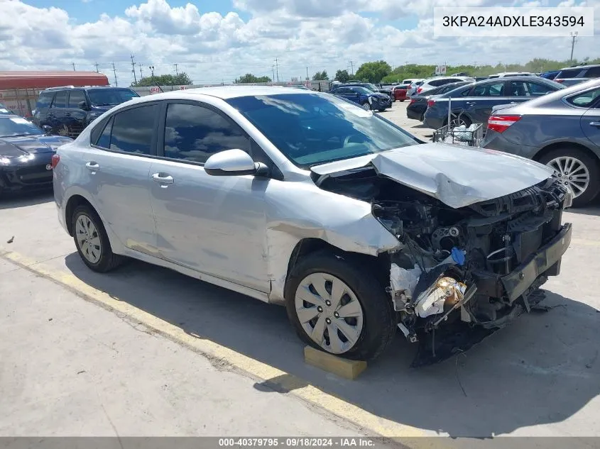 2020 Kia Rio Lx VIN: 3KPA24ADXLE343594 Lot: 40379795