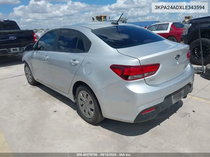 2020 Kia Rio Lx VIN: 3KPA24ADXLE343594 Lot: 40379795