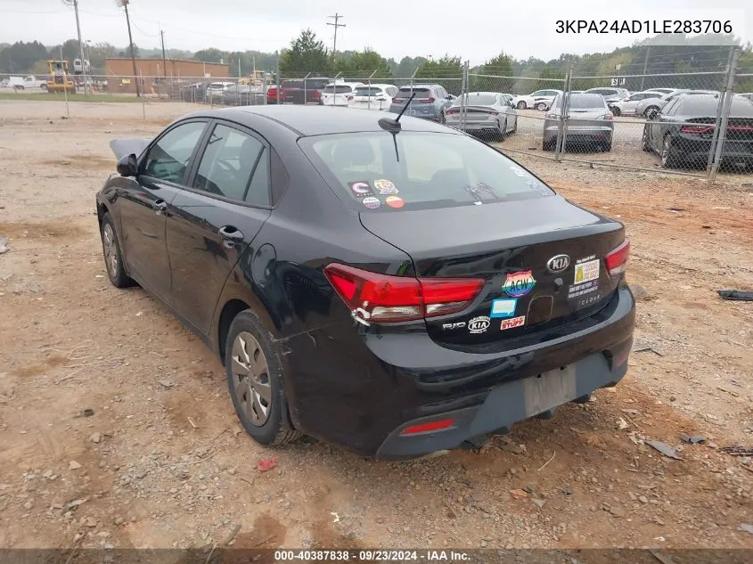 2020 Kia Rio Lx/S VIN: 3KPA24AD1LE283706 Lot: 40387838