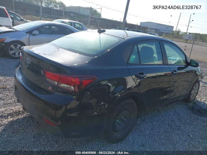 2020 Kia Rio S VIN: 3KPA24AD6LE328767 Lot: 40400906