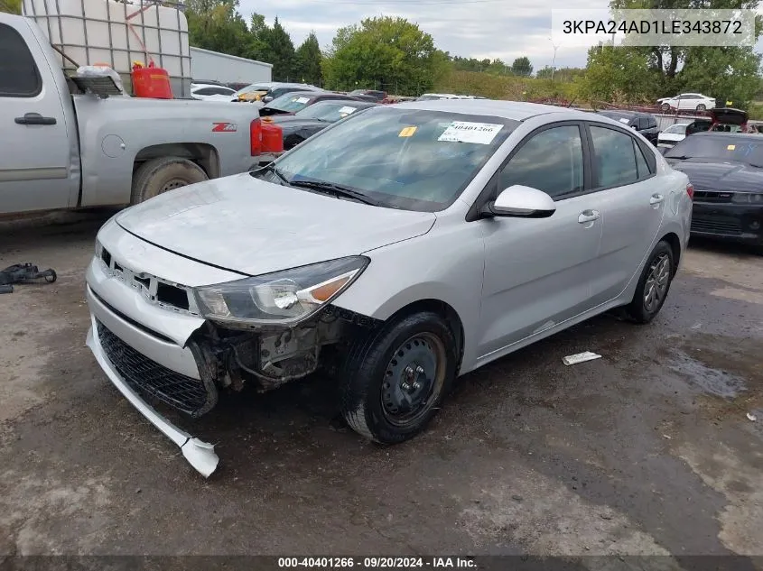 2020 Kia Rio Lx VIN: 3KPA24AD1LE343872 Lot: 40401266