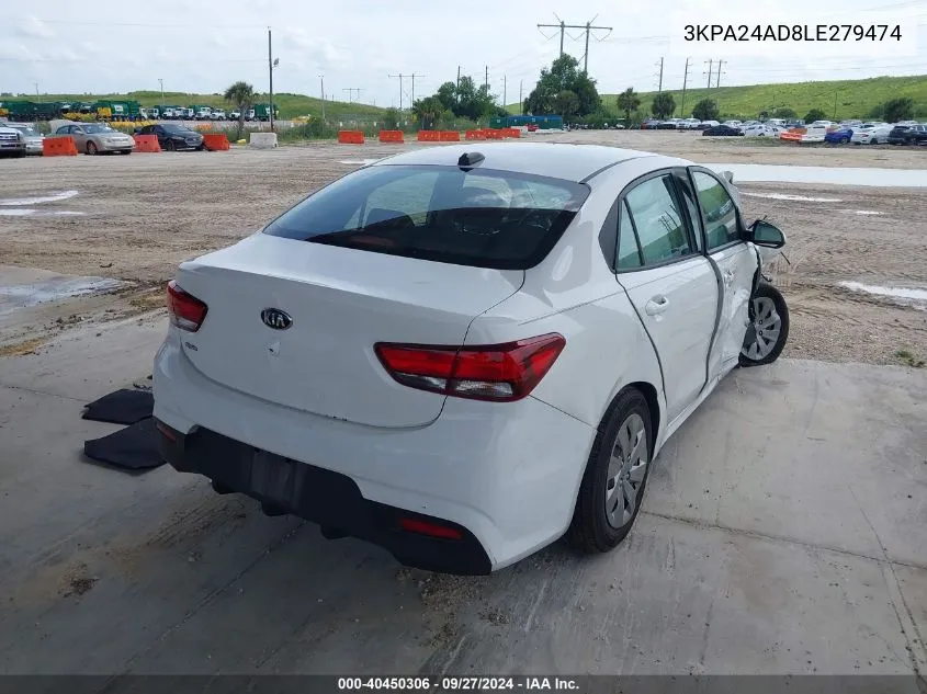 2020 Kia Rio Lx VIN: 3KPA24AD8LE279474 Lot: 40450306