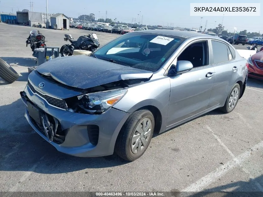 2020 Kia Rio S VIN: 3KPA24ADXLE353672 Lot: 40463496