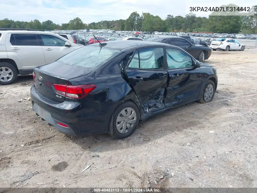 2020 Kia Rio Lx VIN: 3KPA24AD7LE314442 Lot: 40483113