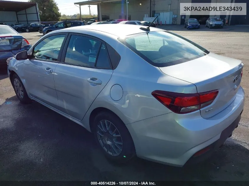 2020 Kia Rio Lx VIN: 3KPA24AD9LE343439 Lot: 40514226