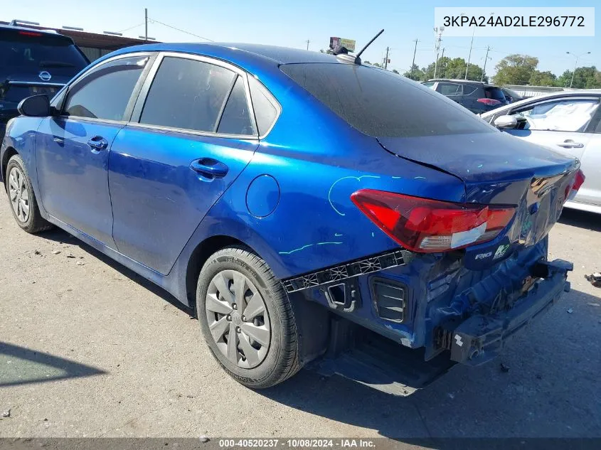 2020 Kia Rio Lx/S VIN: 3KPA24AD2LE296772 Lot: 40520237