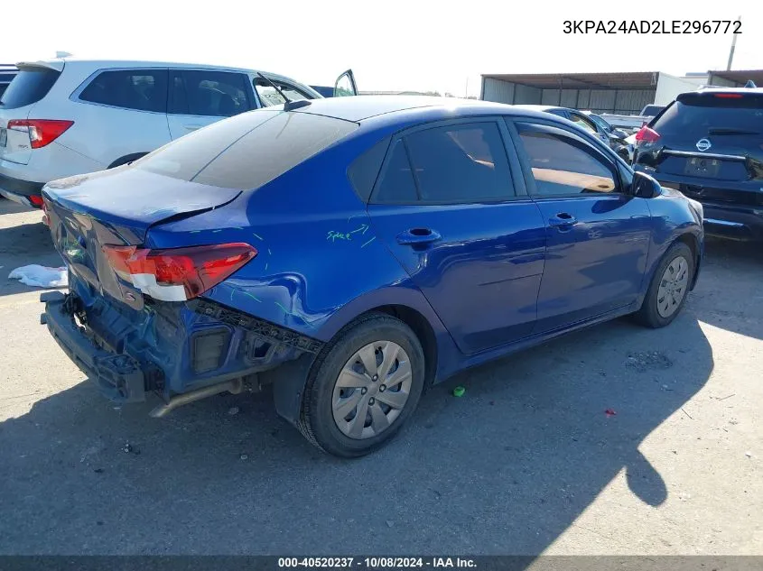 2020 Kia Rio Lx/S VIN: 3KPA24AD2LE296772 Lot: 40520237