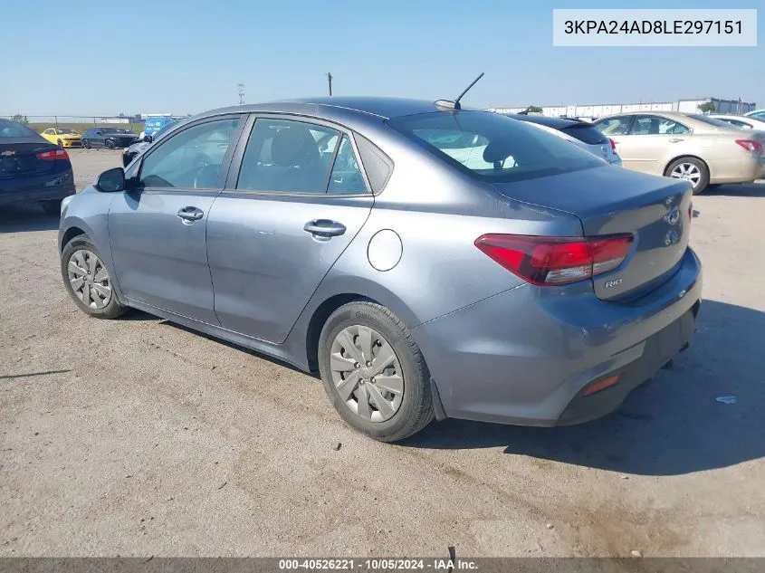 2020 Kia Rio Lx/S VIN: 3KPA24AD8LE297151 Lot: 40526221